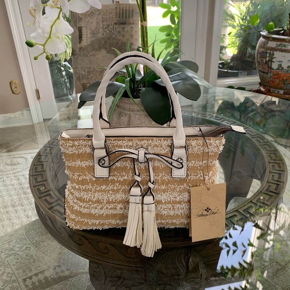 PATRICIA NASH EBBE WHITE STRAW AND LEATHER BAG!🤍